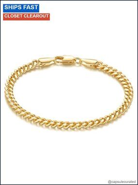 14K Gold Plated Cuban Link Chain Bracelet for Men and Women